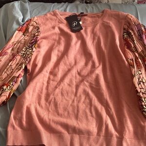 NWT Adrianna Papell pleated floral sleeve sweater L